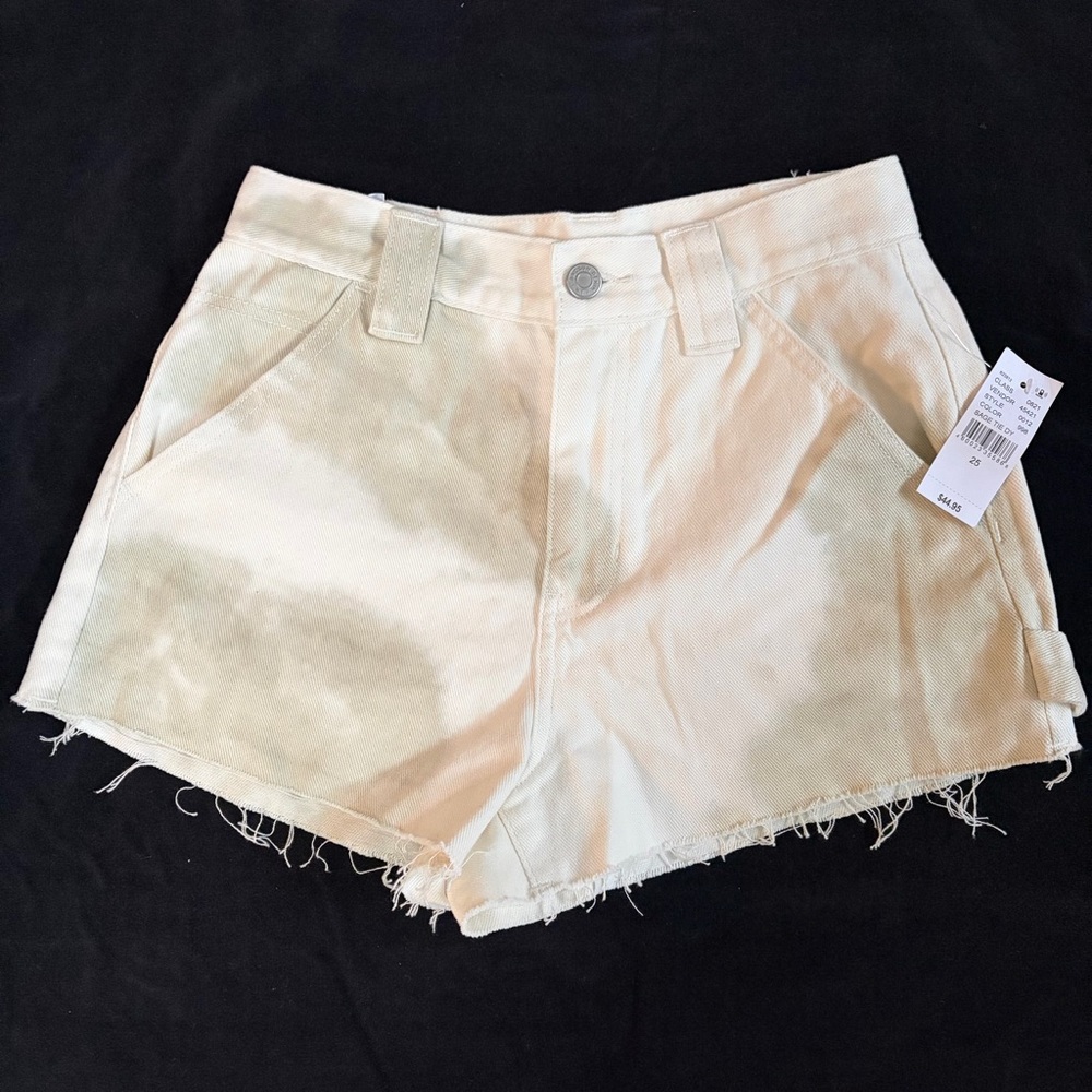 Pacsun Cut Off Denim Tie Dye Shorts Off-white Teal 25 NWT